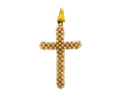Lot 37 - Two Victorian gold cross pendants and a woven sea pearl cross pendant with gold bale.