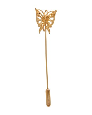 Lot 54 - A 9k pendant frame for a sovereign coin, and a 9k butterfly stick pin.