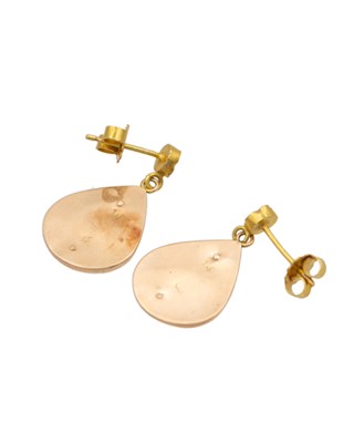 Lot 35 - A pair of Eastern gold turquoise set pendant stud earrings.