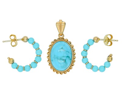 Lot 89 - A selection of 9k turquoise set jewels.