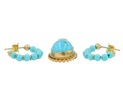 Lot 89 - A selection of 9k turquoise set jewels.