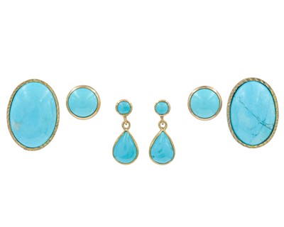 Lot 89 - A selection of 9k turquoise set jewels.