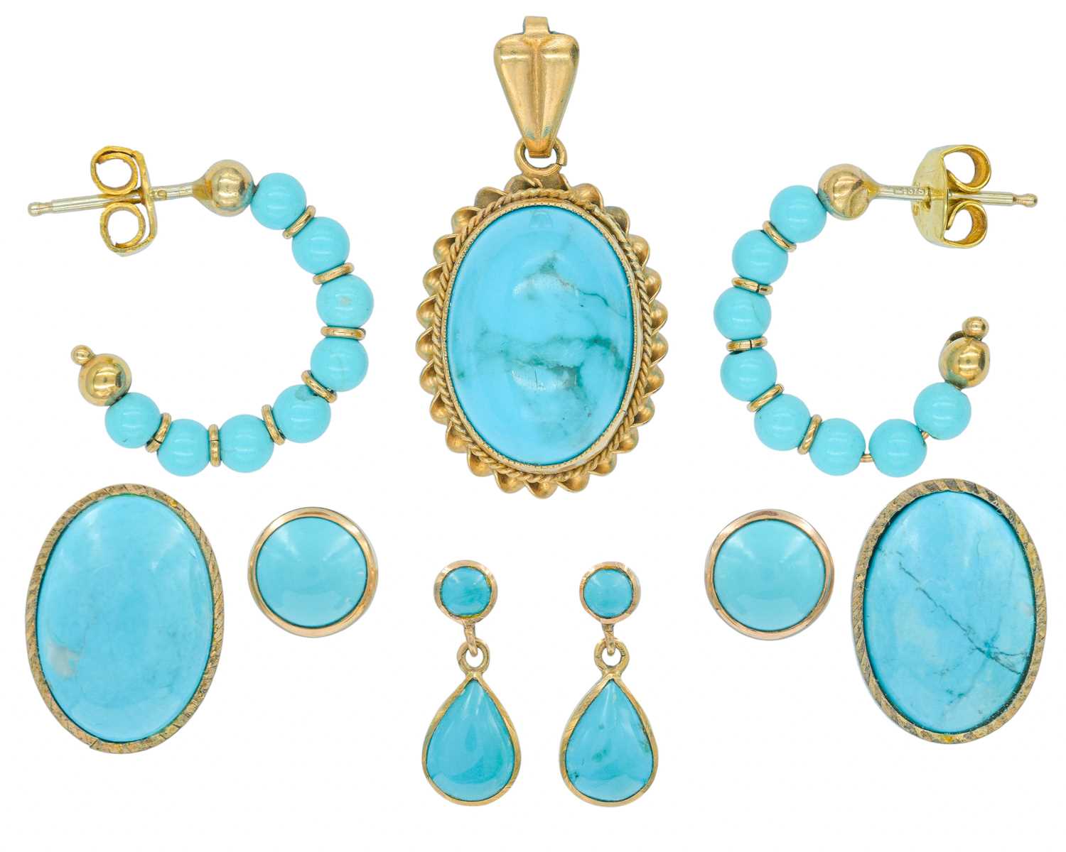 Lot 89 - A selection of 9k turquoise set jewels.
