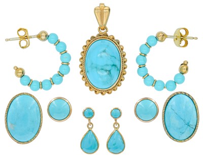 Lot 89 - A selection of 9k turquoise set jewels.