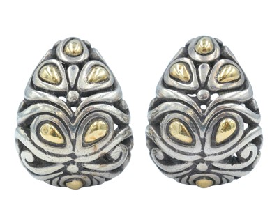 Lot 108 - JOHN HARDY - A pair of 925 silver and 18k clip earrings, within original box.