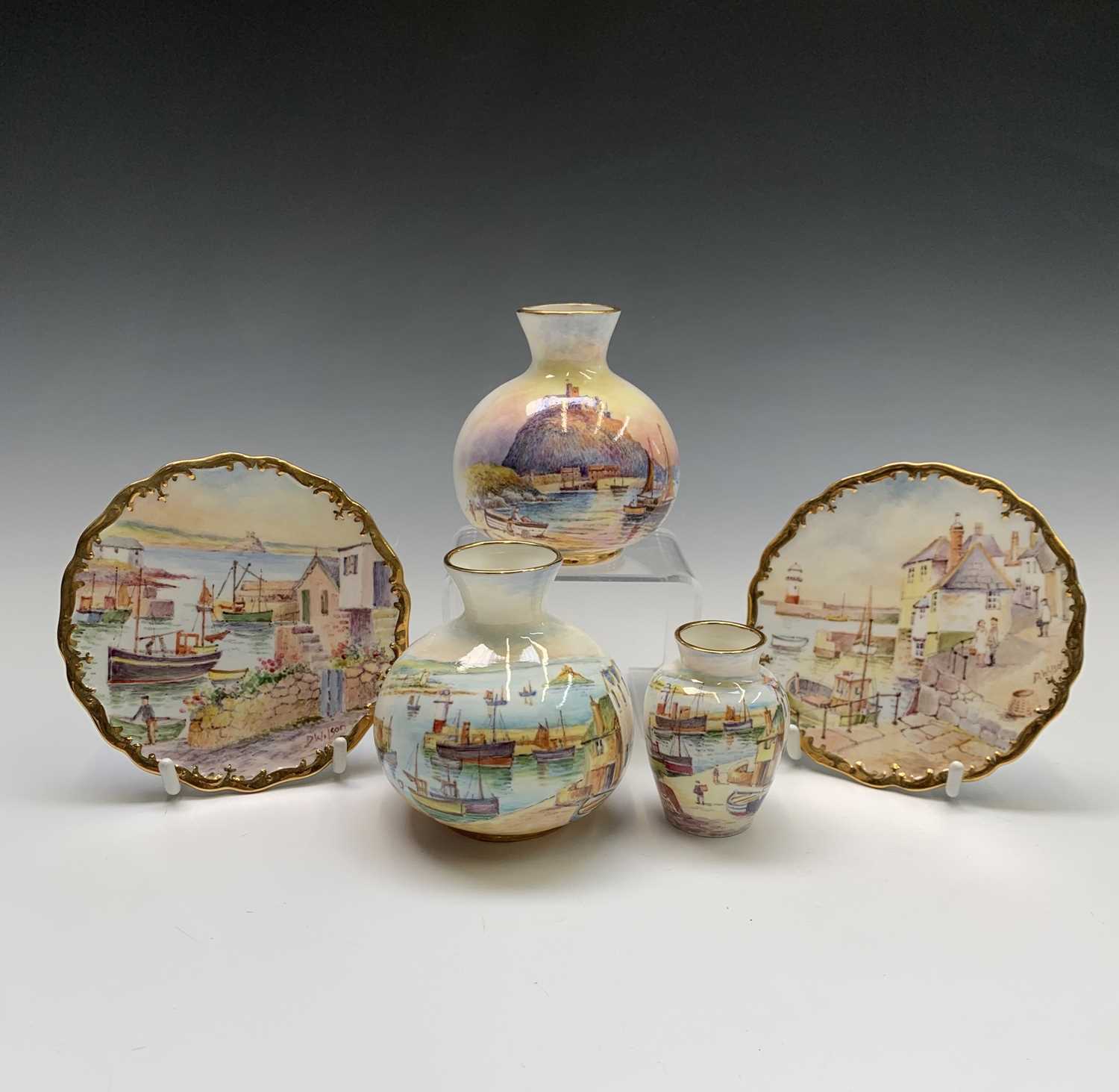 Lot 961 - Two Dunheved bone china vases hand painted...