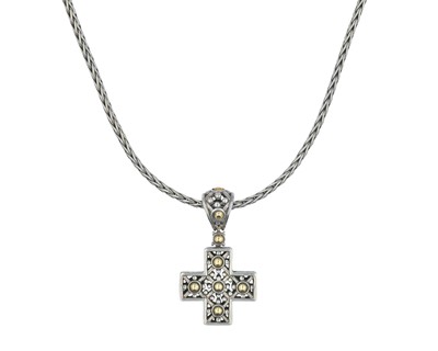 Lot 104 - JOHN HARDY - A 925 silver and 18k cross pendant necklace, within original box.