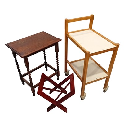 Lot 87 - A pine serving trolley on large casters, an...