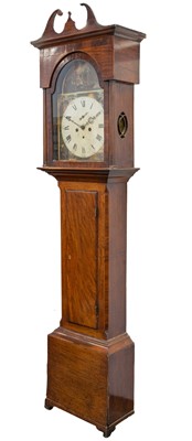 Lot 764 - A 19th century oak and mahogany banded eight day longcase clock.