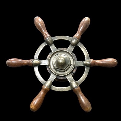Lot 92 - An antique bronze and mahogany ship's wheel,...