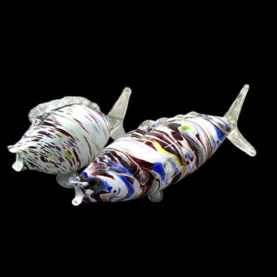 Lot 103 - Two glass Murano fish, the largest being 36cm...