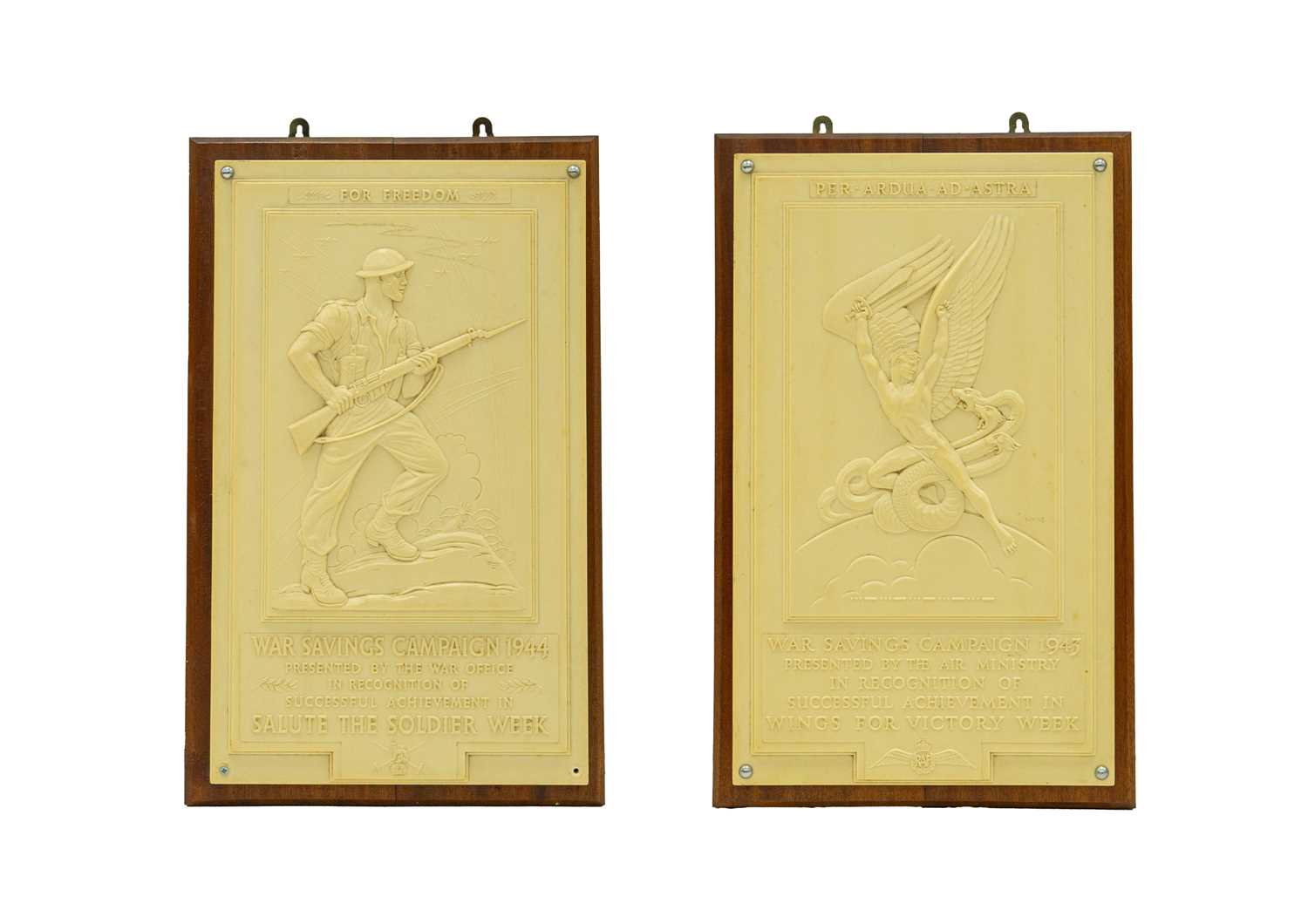 Lot 60 - Two WW2 British War Savings Campaign cream Bakelite Plaques.