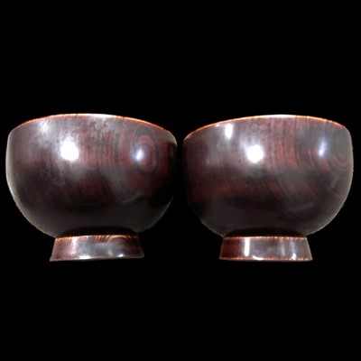 Lot 110 - Two signed Japanese wooden lacquered bowls,...