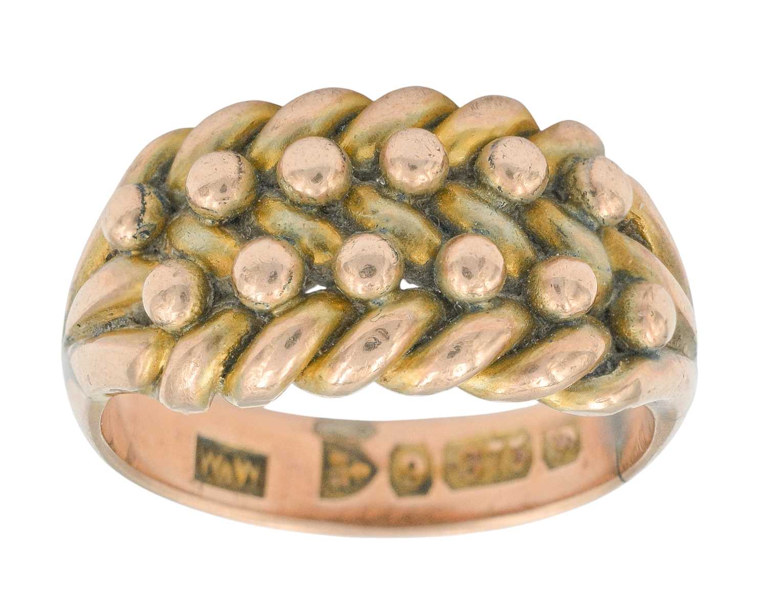 Lot 70 - An Edwardian 9k keeper ring.