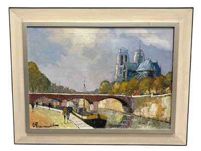 Lot 124 - A French oil on canvas, 'Notre-Dame and the...