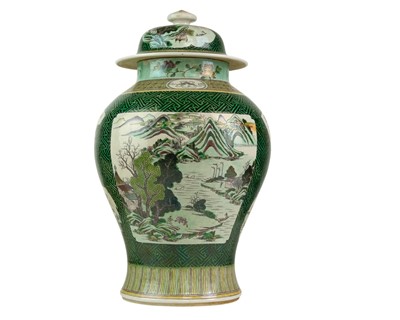 Lot A Famille Verte baluster vase and cover.