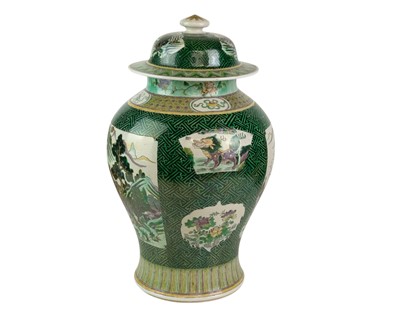Lot A Famille Verte baluster vase and cover.