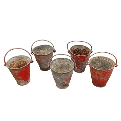 Lot 130 - Five Vintage metal fire buckets. Some red...