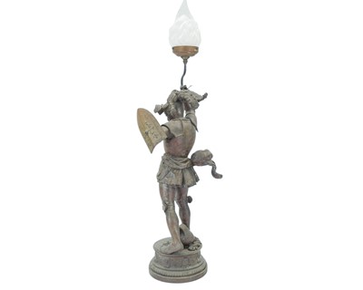 Lot 89 - A spelter figural floor lamp.