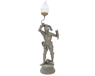 Lot 89 - A spelter figural floor lamp.