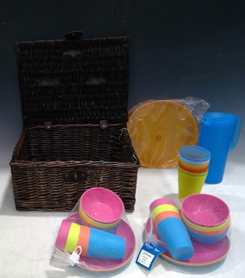 Lot 166 - A Wicker Picnic Basket, Picnic Plates, Bowls,...