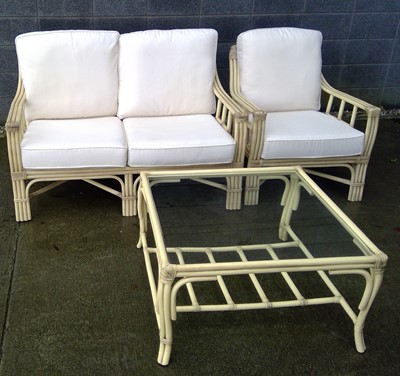 Lot 172 - Angraves Branded Cane Two Seater Sofa, a Chair...