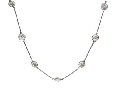 Lot 93 - A 19th-century cushion cut white paste set silver necklace, and a paste set brooch.