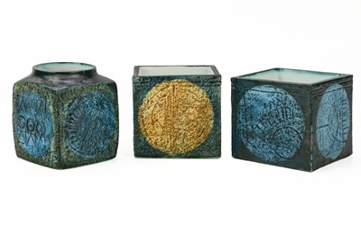 Lot 571 - Two Troika cube vases and a marmalade jar.
