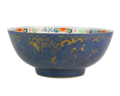 Lot 441 - A Chinese 18th century cobalt blue and gilt decorated porcelain bowl.