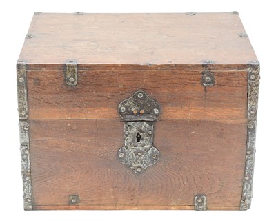 Lot 483 - A Dutch iron mounted oak ship's decanter box.