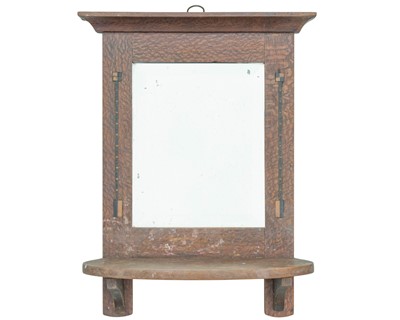 Lot 805 - An Arts and Crafts oak and inlaid small mirror.