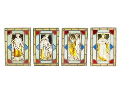 Lot 67 - A set of four stained glass and painted panels.