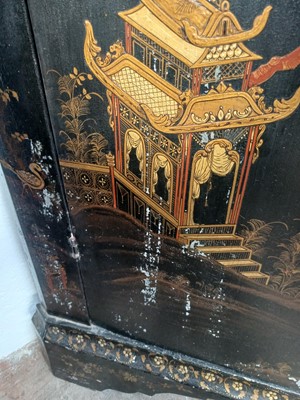 Lot 908 - A Japanned black lacquer standing corner cabinet.