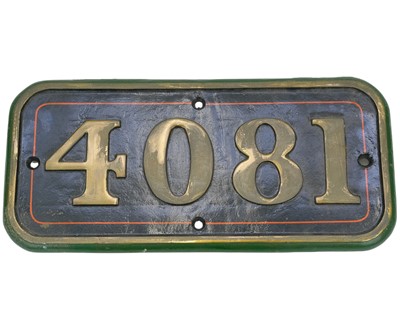 Lot A Great Western Railway brass cabside numberplate 4081.