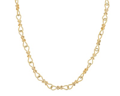 Lot 80 - A 9k fancy knot link 30" neck chain.