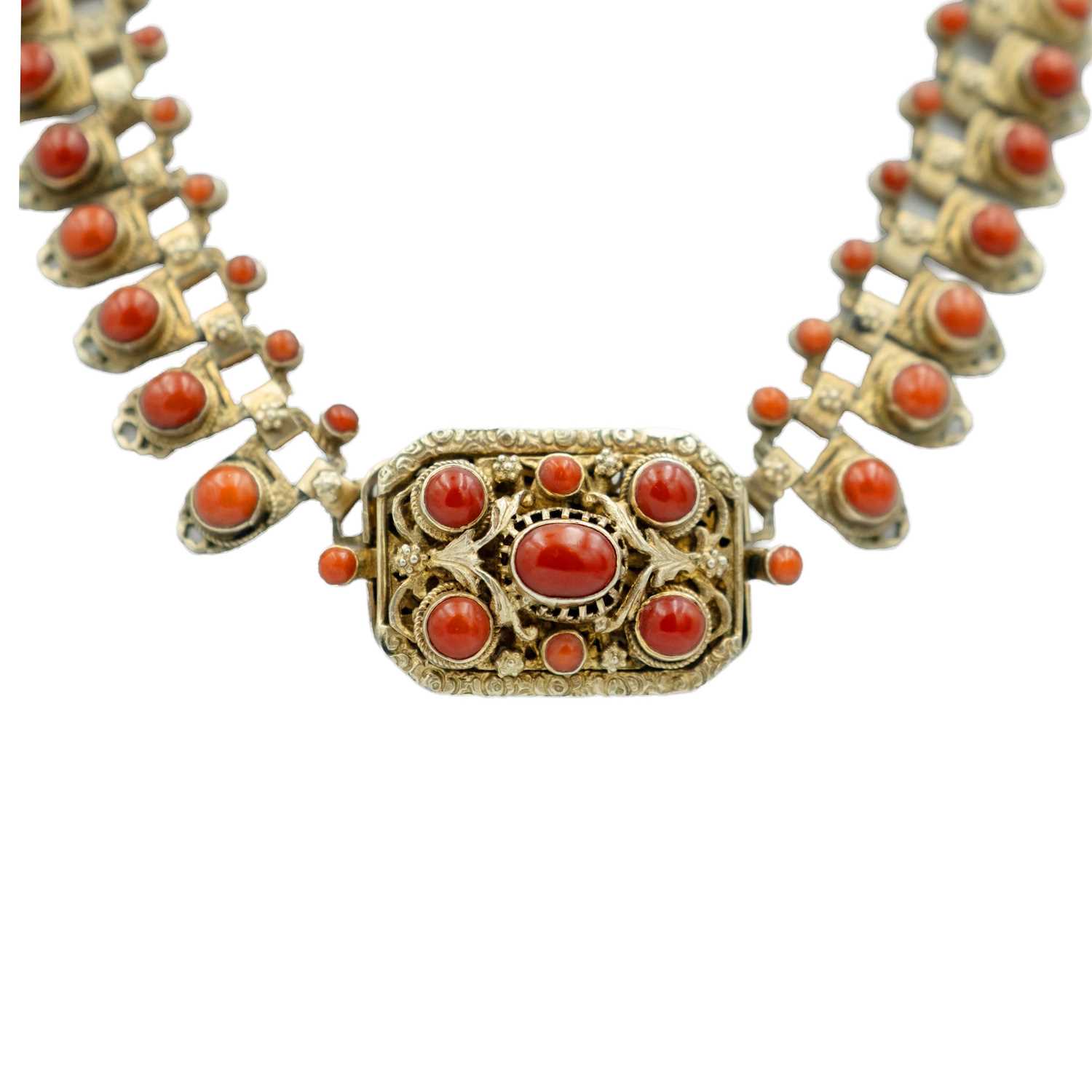 Lot 156 - A good 19th century Austo-Hungarian .800 silver-gilt red coral set choker.