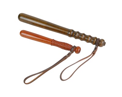 Lot 109 - Two turned wood police truncheons.