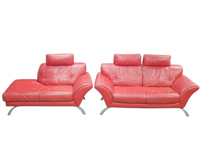Lot 618 - An Italian red leather sofa and a matching chaise.