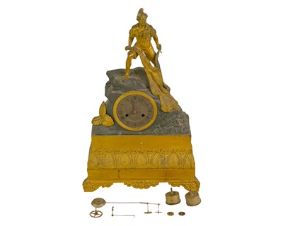 Lot 758 - A 19th century French ormolu and bronze mantel clock.