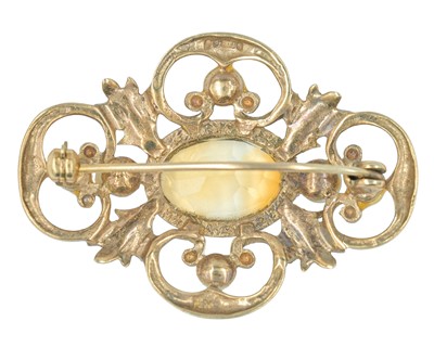 Lot 78 - A 9k Victorian-style citrine and cultured pearl set brooch.