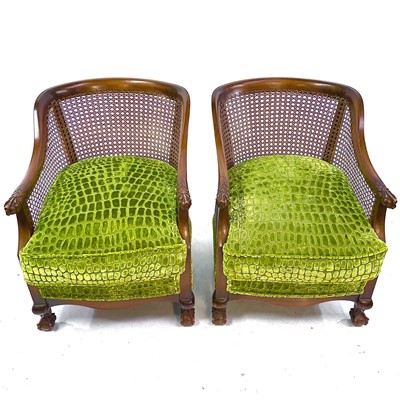 Lot 659 - A pair of Art Deco Bergere armchairs.