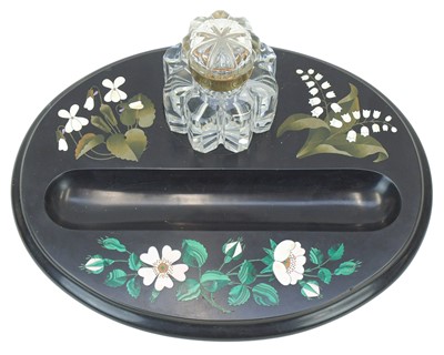 Lot 69 - A Victorian Torquay inlaid marble deskstand, labelled for Pratt.