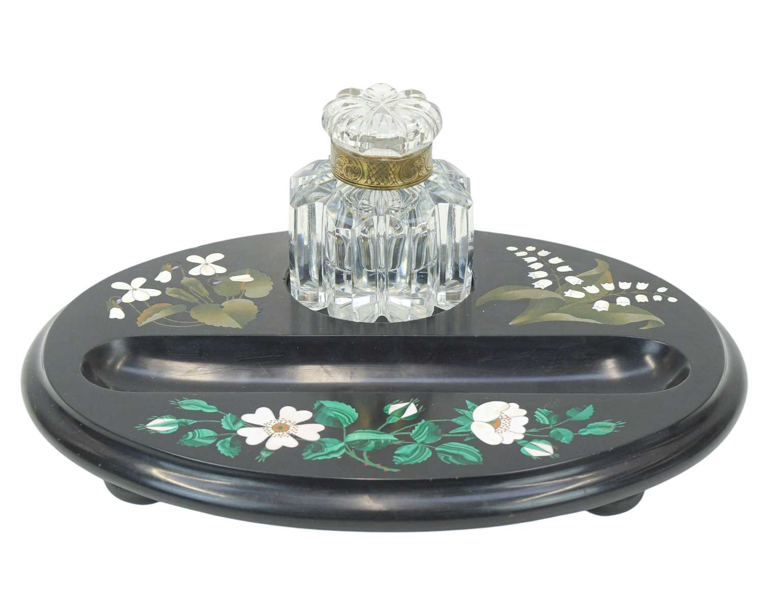 Lot 69 - A Victorian Torquay inlaid marble deskstand, labelled for Pratt.