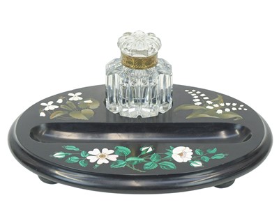 Lot 69 - A Victorian Torquay inlaid marble deskstand, labelled for Pratt.