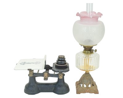 Lot 97 - A Victorian oil lamp and shade.