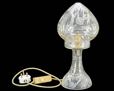 Lot 516 - A cut glass electric table lamp and shade.