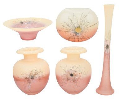 Lot 652 - Five German art glass vases.