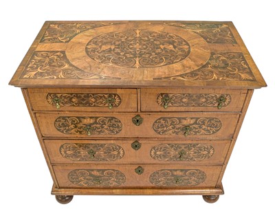Lot A William and Mary seaweed marquetry inlaid chest.