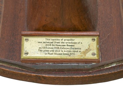 Lot 16 - A De Havilland DH 4 section of an aircraft propeller.