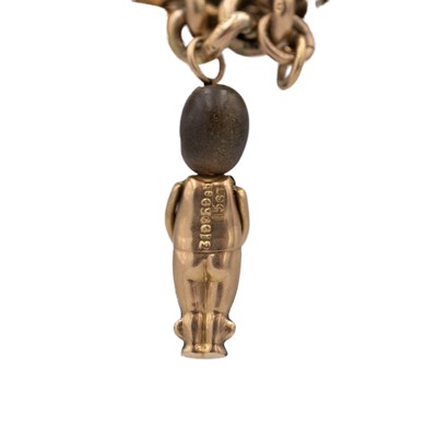 Lot 158 - A good 9k charm bracelet applied with 10 gold charms and a turquoise set padlock clasp.